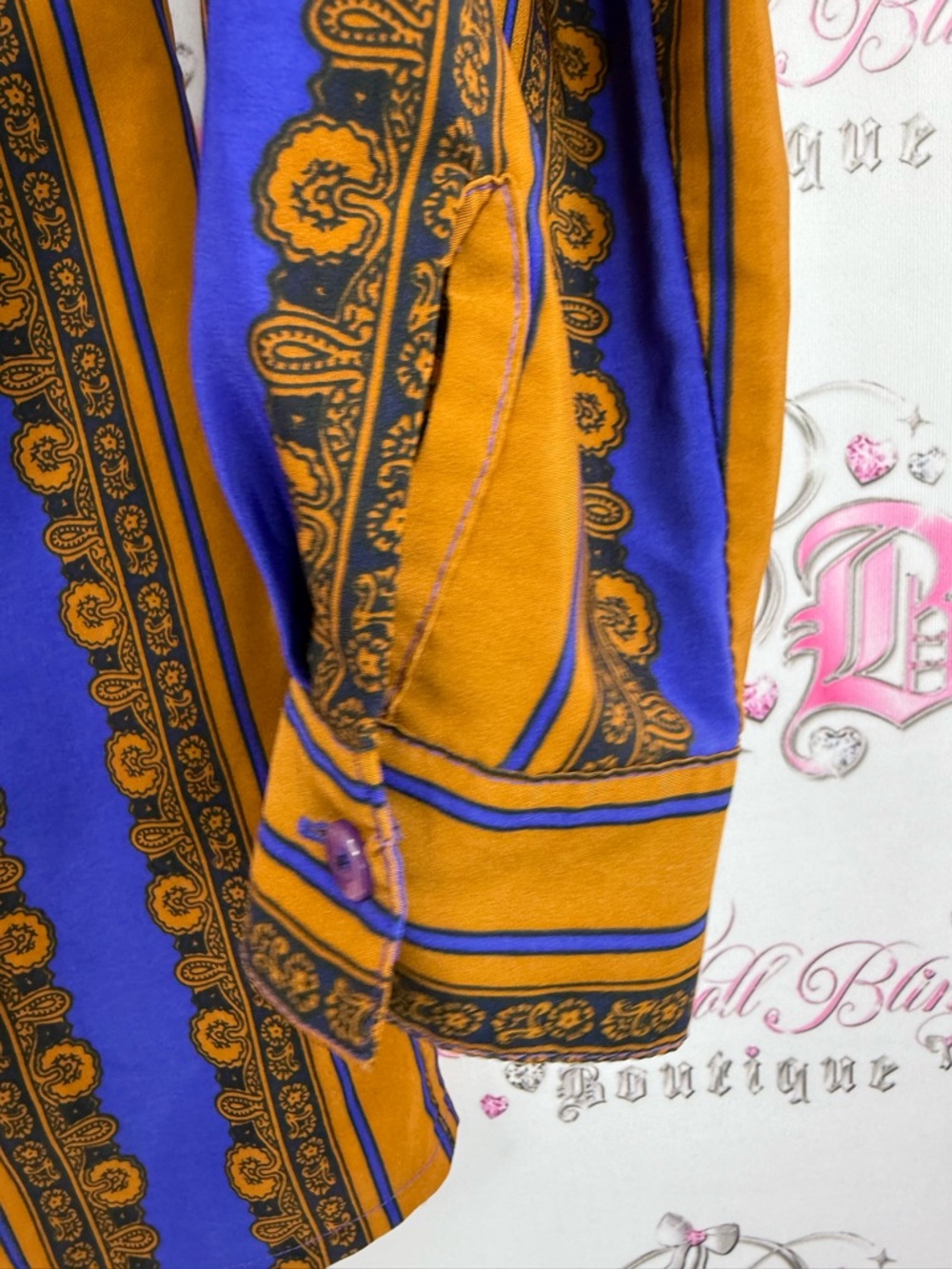 Bay club button up Vintage-Inspired Blue & Mustard Striped Button-Down Shirt - Picture 6 of 9